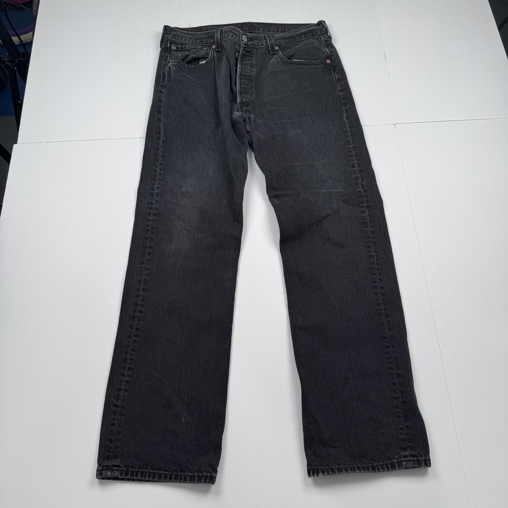 Levis 501 Jeans Mens 36x34 (33x30) Black Straight Leg Button Distressed Pants